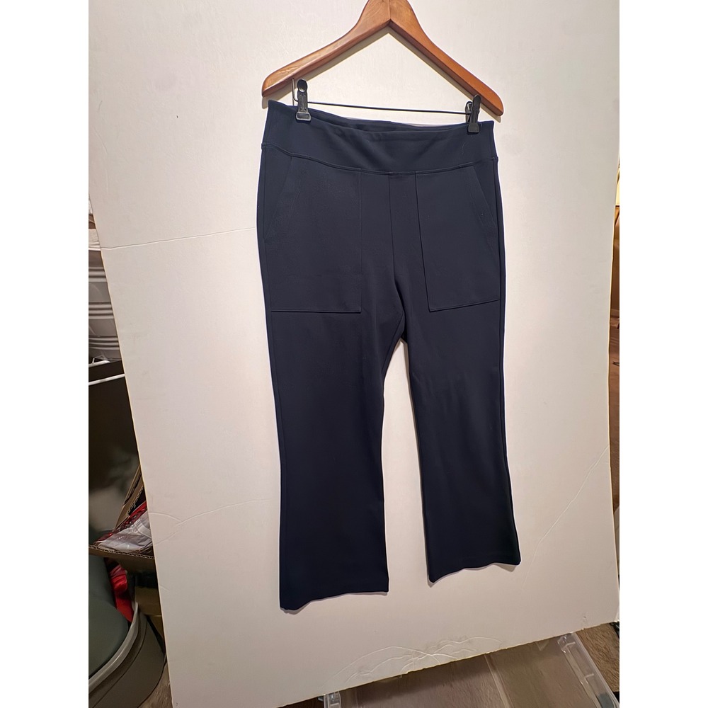 Cabi Busy Pant Navy Blue Stretch Ponte Pull On Crop Flare Trousers 5872
